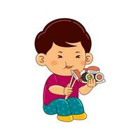 Kids eating japan food vector illustration