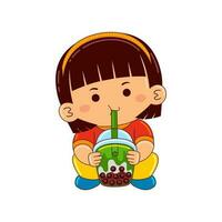 Kawaii kids drinking ice cream vector illustration