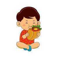 Kids eating fast food vector illustration