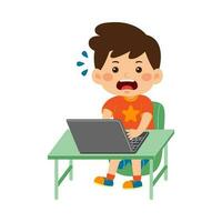 cute little kid use laptop vector illustration