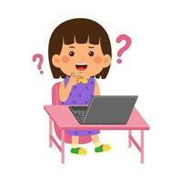 cute little kid use laptop vector illustration