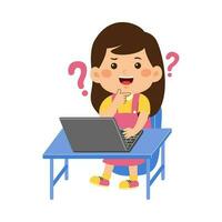 cute little kid use laptop vector illustration