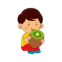 Kids eating fruit vector illustration