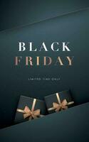 Black friday sale vertical poster with gift boxes. vector