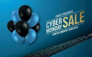 Cyber Monday Sale banner with realistic shiny balloons. vector