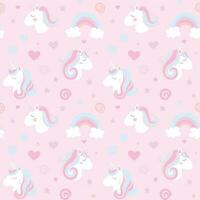 Childish seamless pattern with cute unicorns, clouds, stars and rainbows. vector