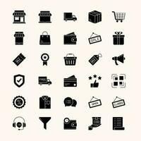 conjunto de iconos de compras y comercio electrónico vector