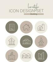 Linestyle Icon Design Set Building vector