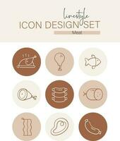 Linestyle Icon Design Set Meat vector