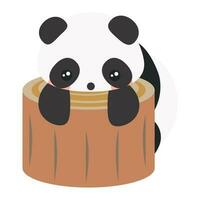 Cute Cartoon Baby Panda. Panda climbing on tree, holding on to trunk. Panda with black and white color. Cartoon illustration, Vector, EPS10 vector