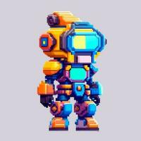 Robot monster pixel art character for 8 bit game scenery arcade video game background vector
