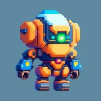 Robot monster pixel art character for 8 bit game scenery arcade video game background vector