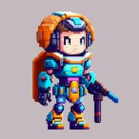 Robot monster pixel art character for 8 bit game scenery arcade video game background vector