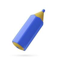 3d blue Pencil icon. Plastic toy three dimensional vector design element isolated on white background. Note, draw, color or art concept.