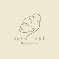 hand drawn logo line art feminine beauty salon spa cosmetic care design vector illustration minimalism