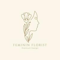 hand drawn logo line art feminine beauty floral botanical salon spa cosmetic care design vector illustration minimalism