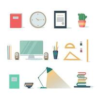 A set of workplace elements for a student or freelancer. Vector flat illustration on a white background.