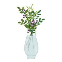 Hand drawn bouquet of flowers in a glass vase on a white background. Vector element for the design of greeting cards