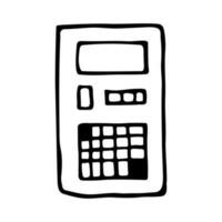 Vector calculator icon in doodle style. Hand drawn black and white illustration