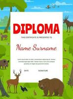 Hunter or conservationist diploma, forest animals vector