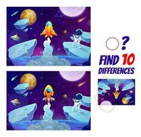 Find ten difference on space planet with astronaut vector