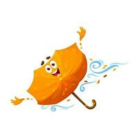 dibujos animados naranja paraguas personaje volador con viento vector