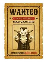 Halloween wanted banner with Dracula vampire vector