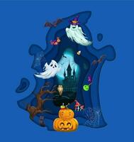 Halloween paper cut silhouette double exposition vector
