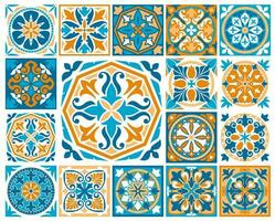 Moroccan and azulejo tile patterns, floral mosaic vector