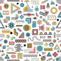 Memphis geometric shapes seamless vector pattern