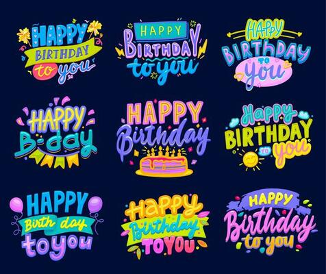 Happy Birthday icons with vector cake and candles