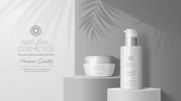 Cosmetics presentation mockup grey podium vector