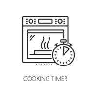 Cooking timer and oven cooker thin line icon vector