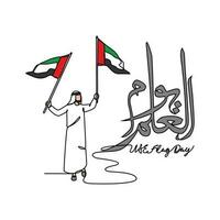 One continuous line drawing of UAE Flag Days with white background. Patriotic design in simple linear style. UAE flag day design concept vector illustration. Translation is Happy UAE flag day