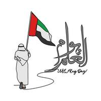 One continuous line drawing of UAE Flag Days with white background. Patriotic design in simple linear style. UAE flag day design concept vector illustration. Translation is Happy UAE flag day