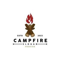 Campfire Logo Design, Bonfire Vector, Adventure Camp Outdoor Wood Flame Vintage Retro Illustration vector