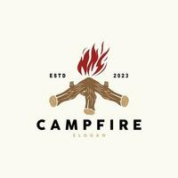 Campfire Logo Design, Bonfire Vector, Adventure Camp Outdoor Wood Flame Vintage Retro Illustration vector