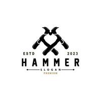 Hammer Logo, Builder Tools Inspiration Design, Vector Vintage Carpentry And Mechanics, Illustration Template