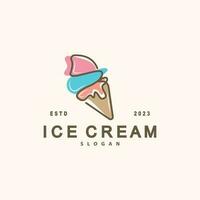 Ice Cream Logo, Vector Fresh Sweet Soft Cold Food, Simple Minimalist Inspiration Design