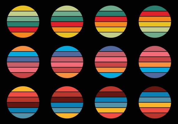 Retro Vintage Sunsets Pack illustrations vector background