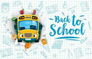 back to school paper, yellow bus and supply vector