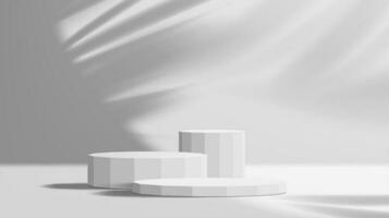 Empty grey podium mockup, 3d vector studio stage