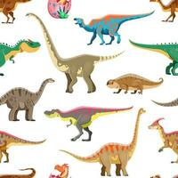 Funny dinosaur cartoon characters seamless pattern vector