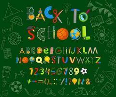 School stationery font, education supply abc type vector