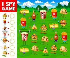 I spy game with fast food characters on sport vector