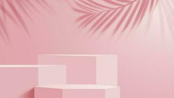 productos cosméticos rosado podio con palma árbol hoja sombra vector
