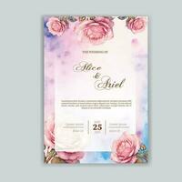 elegante resumen antecedentes. Boda invitación tarjeta modelo conjunto con floral y oro acuarela decoración para salvar el fecha, saludo, póster, y cubrir diseño vector