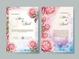 Elegant abstract background. Wedding invitation card template set with floral and gold watercolor decoration for save the date, greeting, poster, and cover design vector