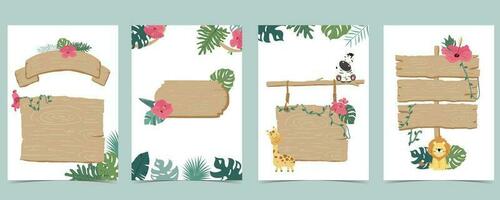 Wood frame collection of safari background set.Editable vector illustration for birthday invitation,postcard and sticker