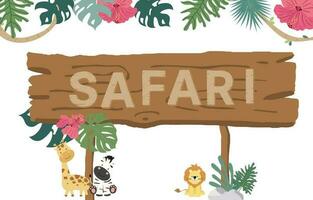 Wood frame collection of safari background set.Editable vector illustration for birthday invitation,postcard and sticker